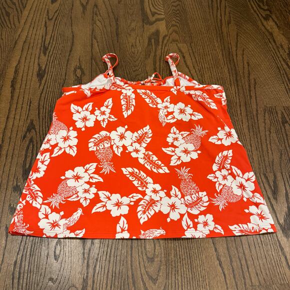 Lands End Womens Orange Floral Underwire Tankini Swim Suit Top Plus Size 18 - Picture 2 of 9